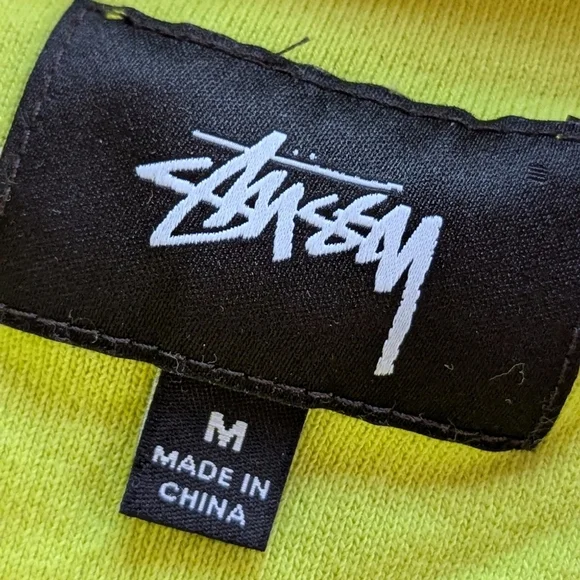 Stussy Contrast Rib Mock Neck Cotton Fleece Sweatshirt Men's Sz M Navy & Lime - Picture 7 of 16